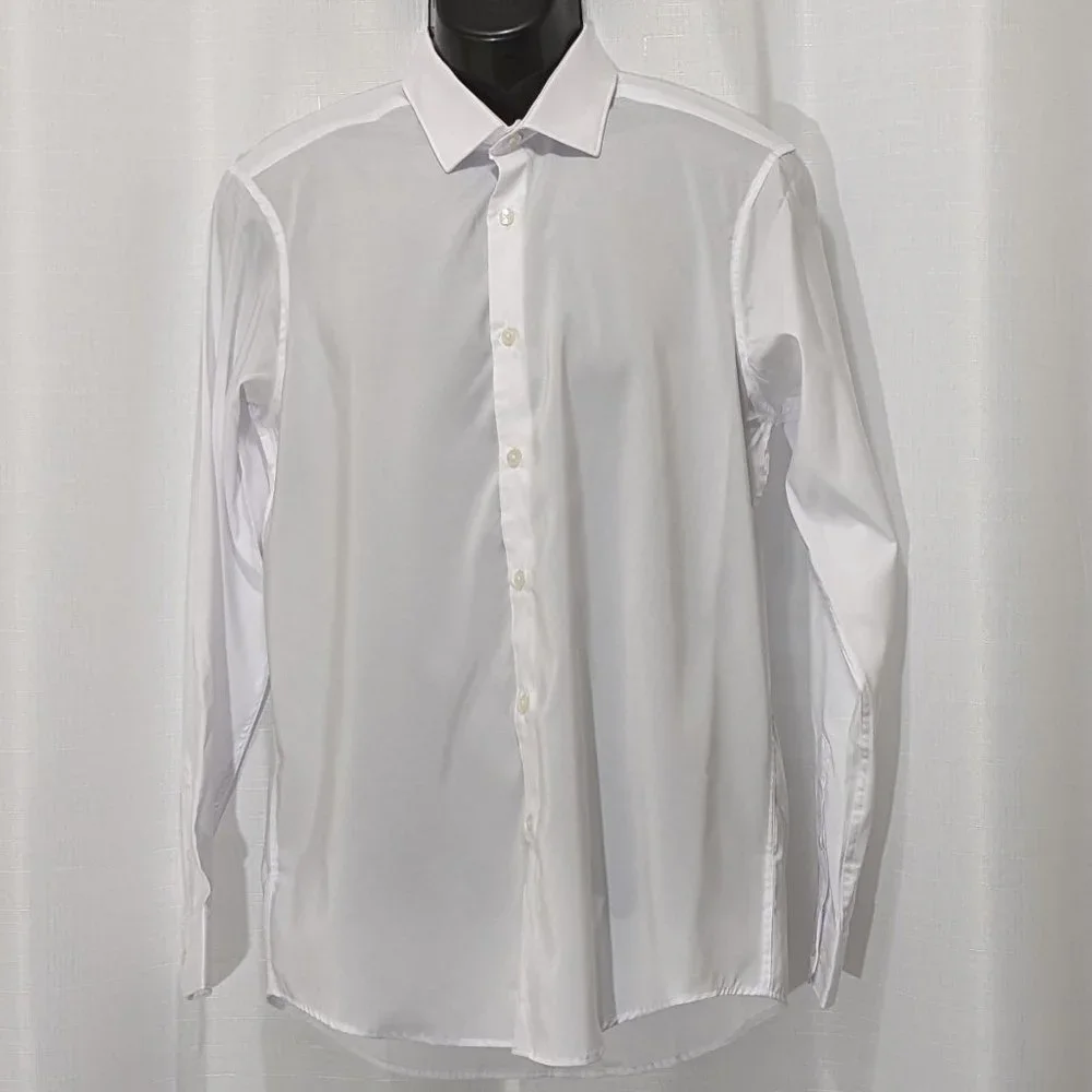 IZOD Men's Dress Shirt Regular Fit Stretch Solid Spread Collar Size XL White . - Picture 2 of 9
